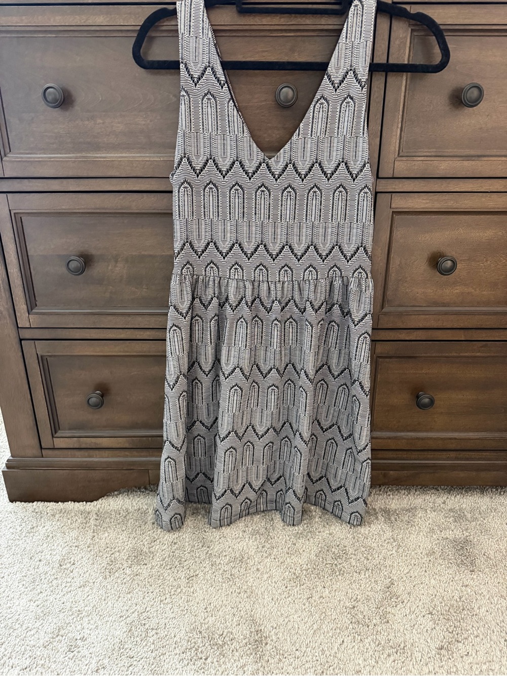 Lucky Brand Navy & White Geometric V-Neck Midi Dress